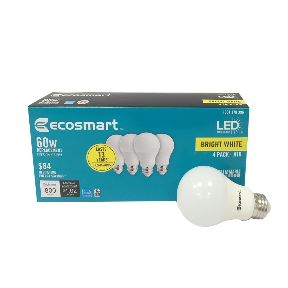 Bombilla Led Ecosmart A19  9 W  Equivalente A 60 W  Regulable  Paquete De 4 - Venta Internacional.