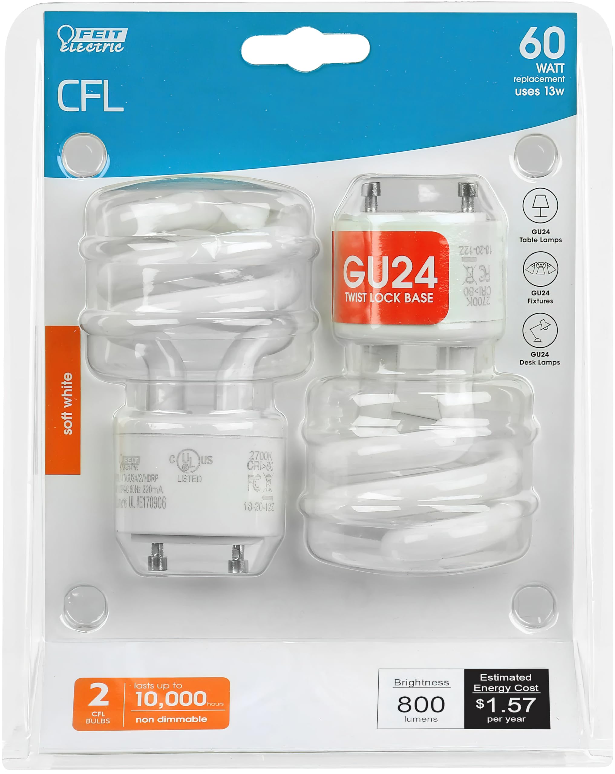 Bombilla Feit Electric Bpesl13t/gu24/2 13 W Twist Soft White - Venta Internacional.