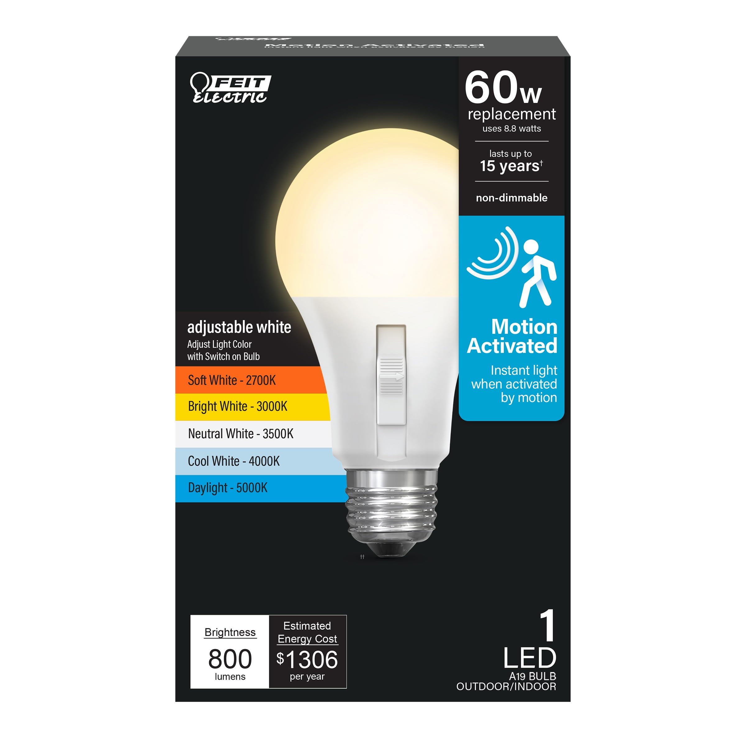 Bombilla Led Con Sensor De Movimiento Feit Electric A19 9w 800lm - Venta Internacional.