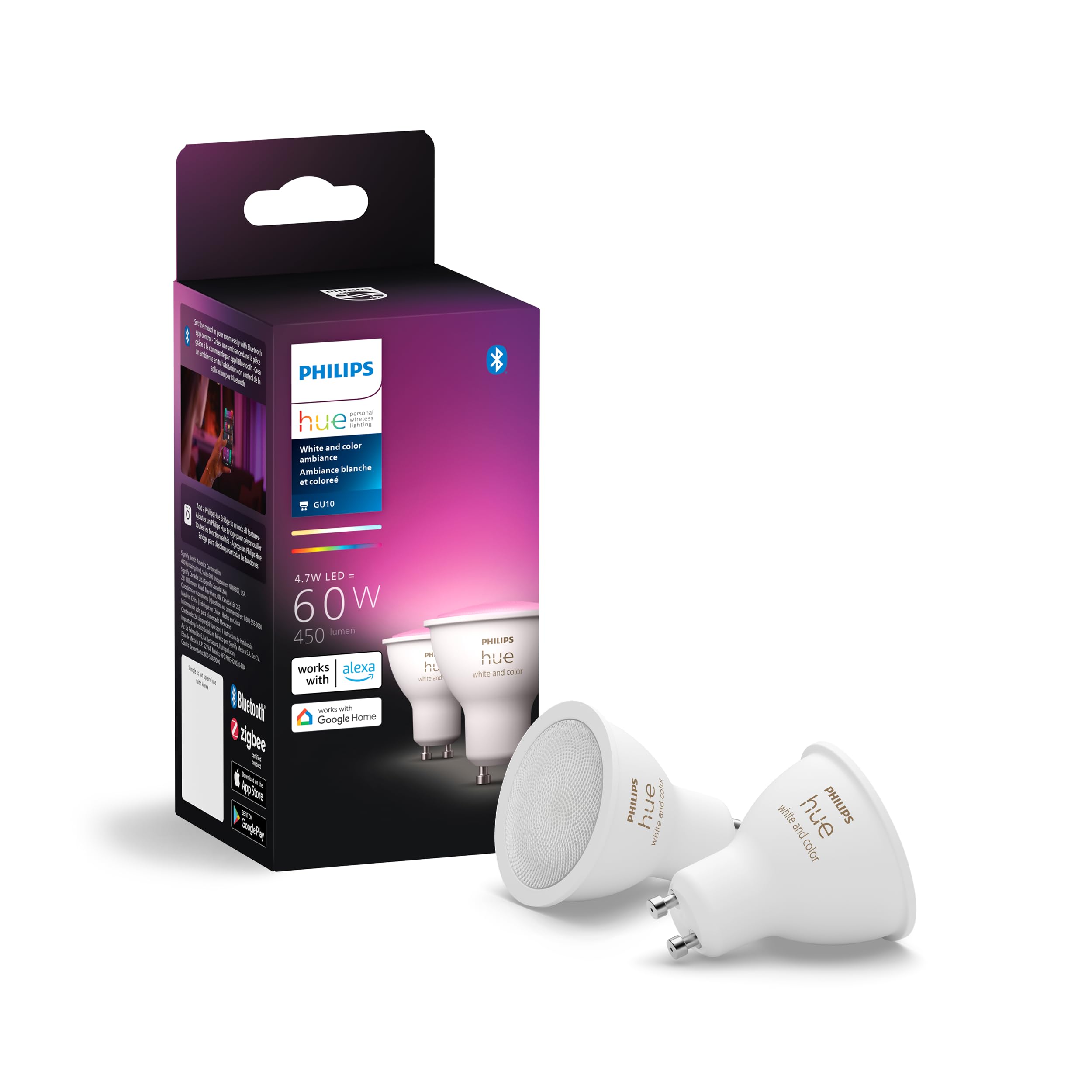 Paquete De 2 Bombillas Led Inteligentes Philips Hue  60 W  Gu10  Blanco/color - Venta Internacional.