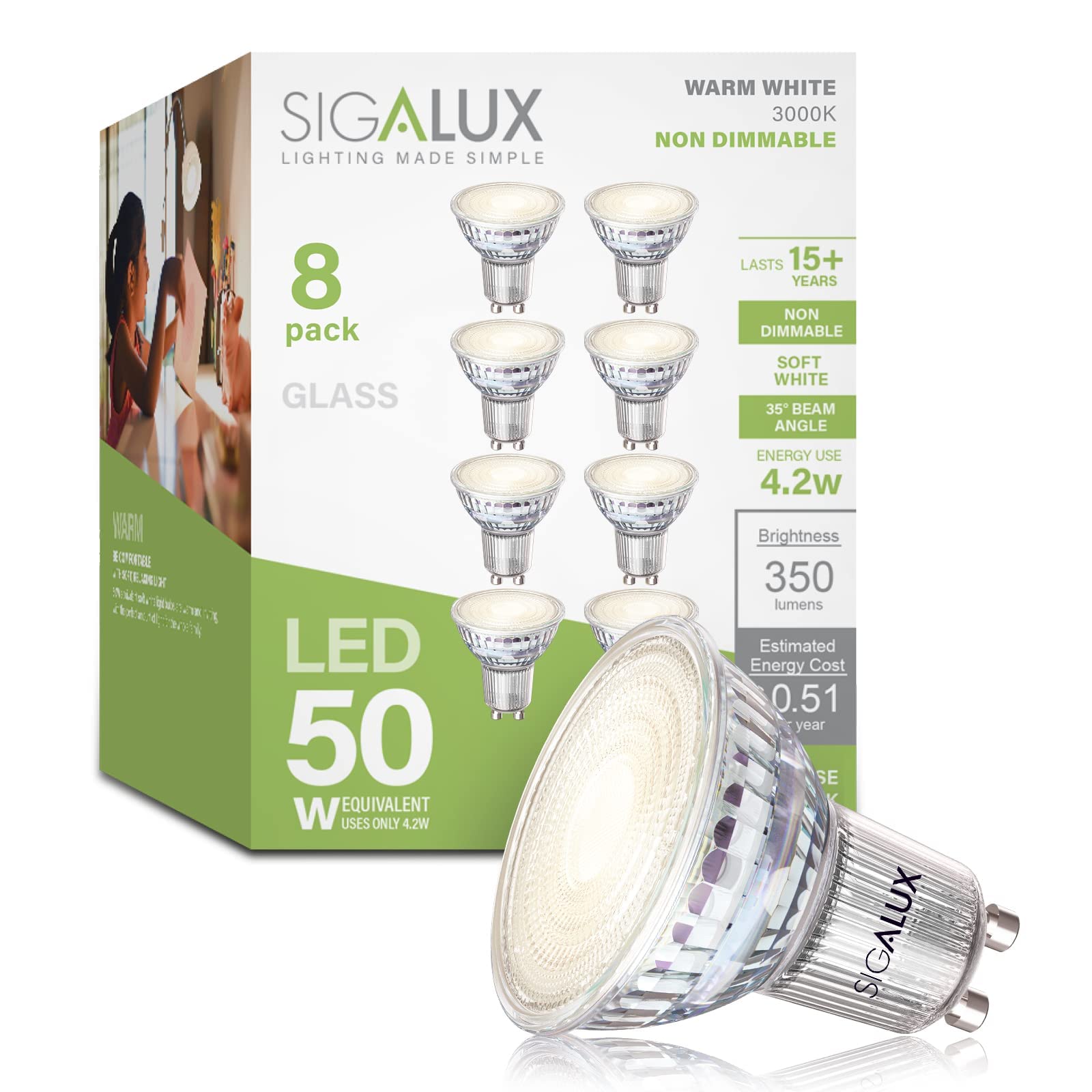 Bombillas Led Sigalux Gu10  4 2 W  350 Lm  Blanco Cálido  3000 K  Paquete De 8 - Venta Internacional.