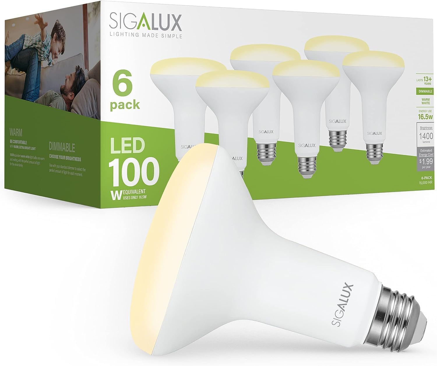 Focos Led Sigalux Br30  15 W  2700 K  1400 Lm  Regulables  Paquete De 6 - Venta Internacional.