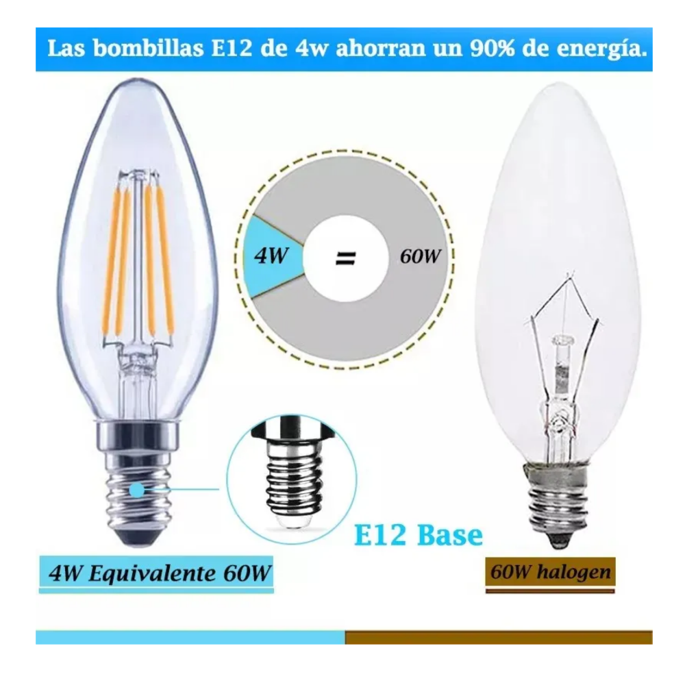 Foto 3 pulgar | 12 Foco Led Ahorradores Vintage E12 4w Equivalente 40w Blanco Frío Belug