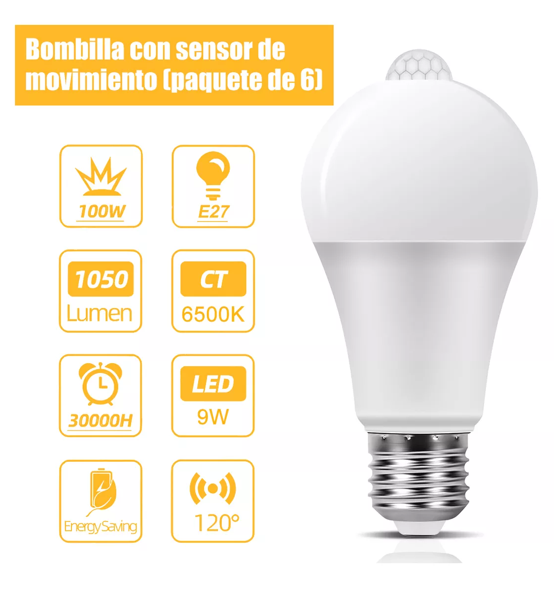 Foto 4 pulgar | Focos De Led Bombillas 9w E27 Con Sensor De Movimiento 6 Pcs