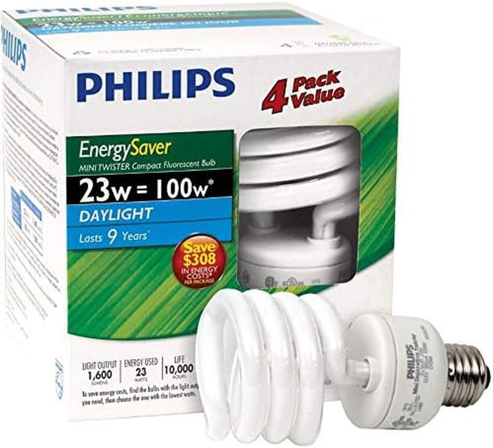 Bombillas Cfl Philips Twister Mini, 23 W, Luz Diurna, 1600 Lm, E27, Paquete De 4 - Venta Internacional.