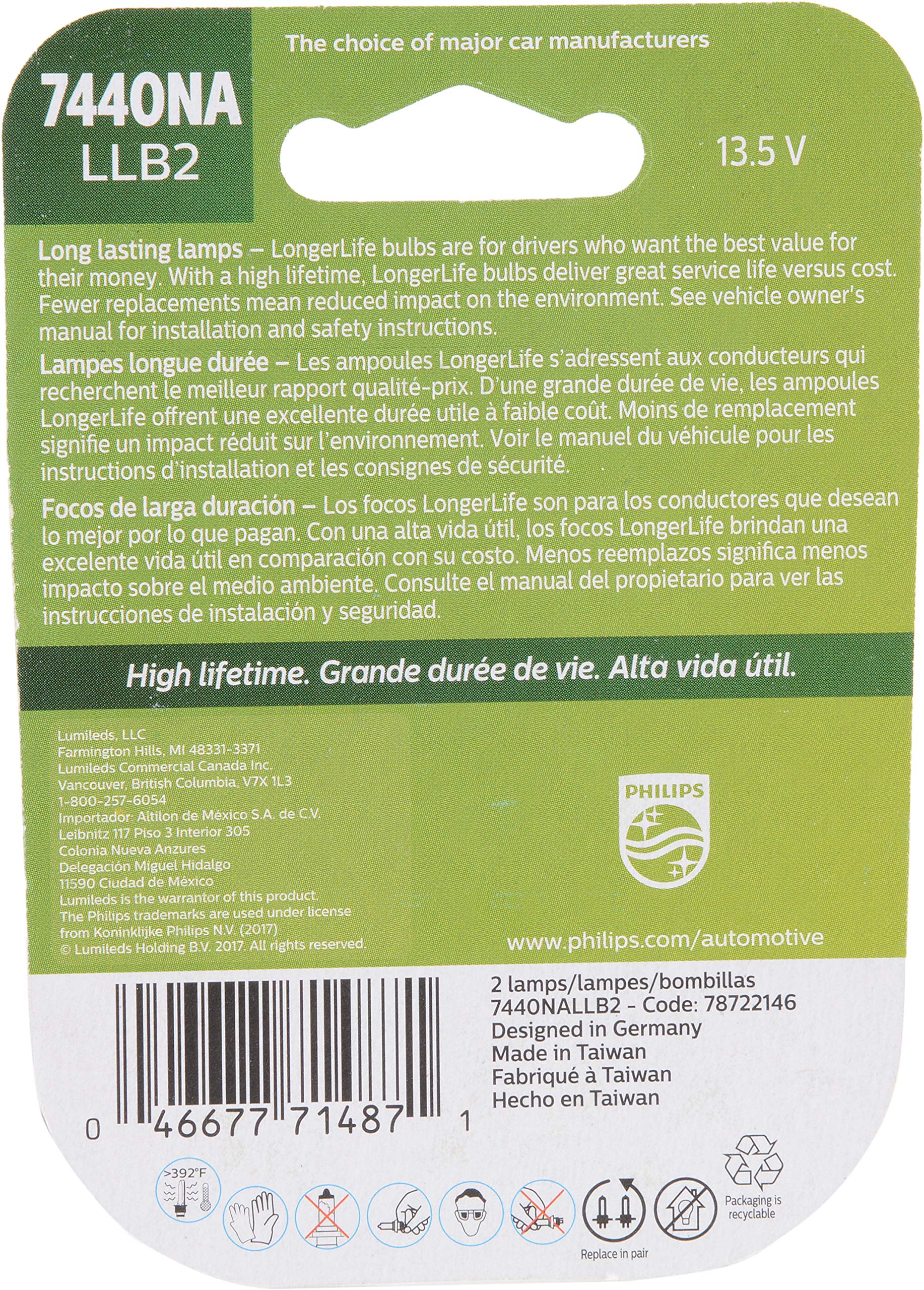Foto 3 pulgar | Bombilla De Iluminación Automotriz Philips 7440na Longerlife, Paquete De 2 - Venta Internacional.