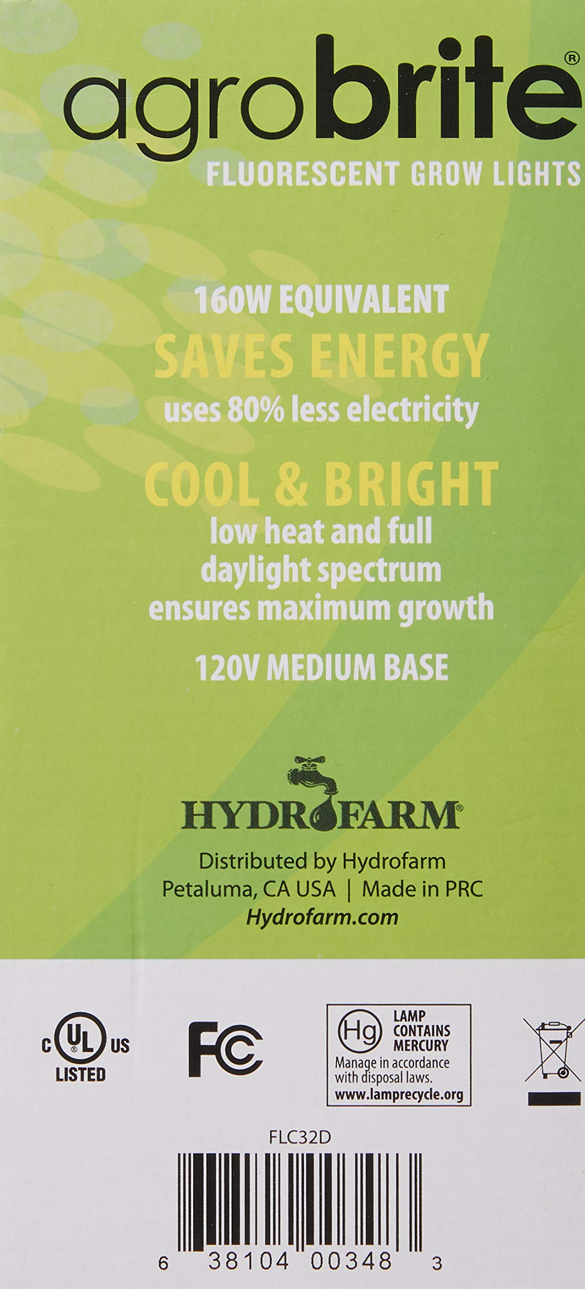 Foto 3 | Lámpara De Cultivo En Espiral Fluorescente Hydrofarm Agrobrite Flc32d 32w - Venta Internacional.
