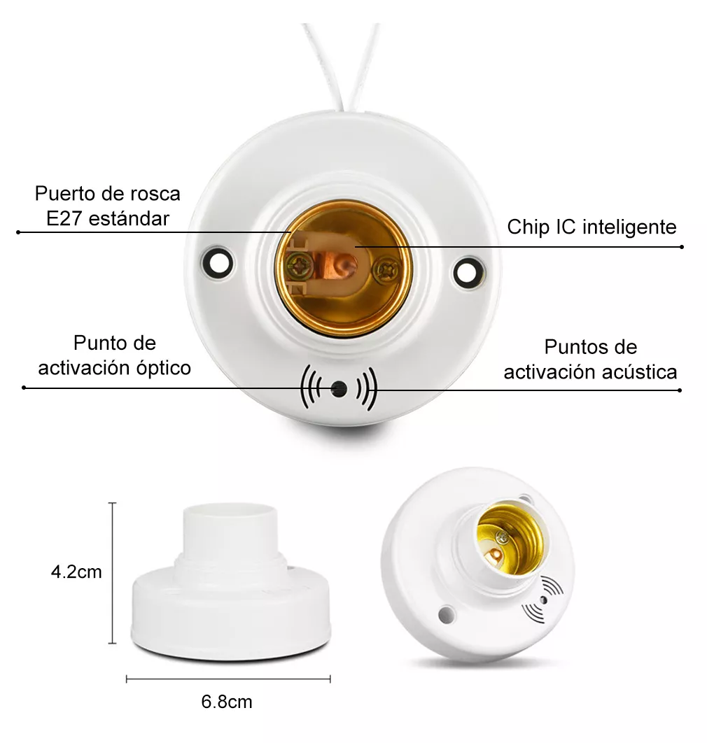 Foto 4 | Socket para Foco LabG con Interruptor de Sensor Blanco 6 Piezas