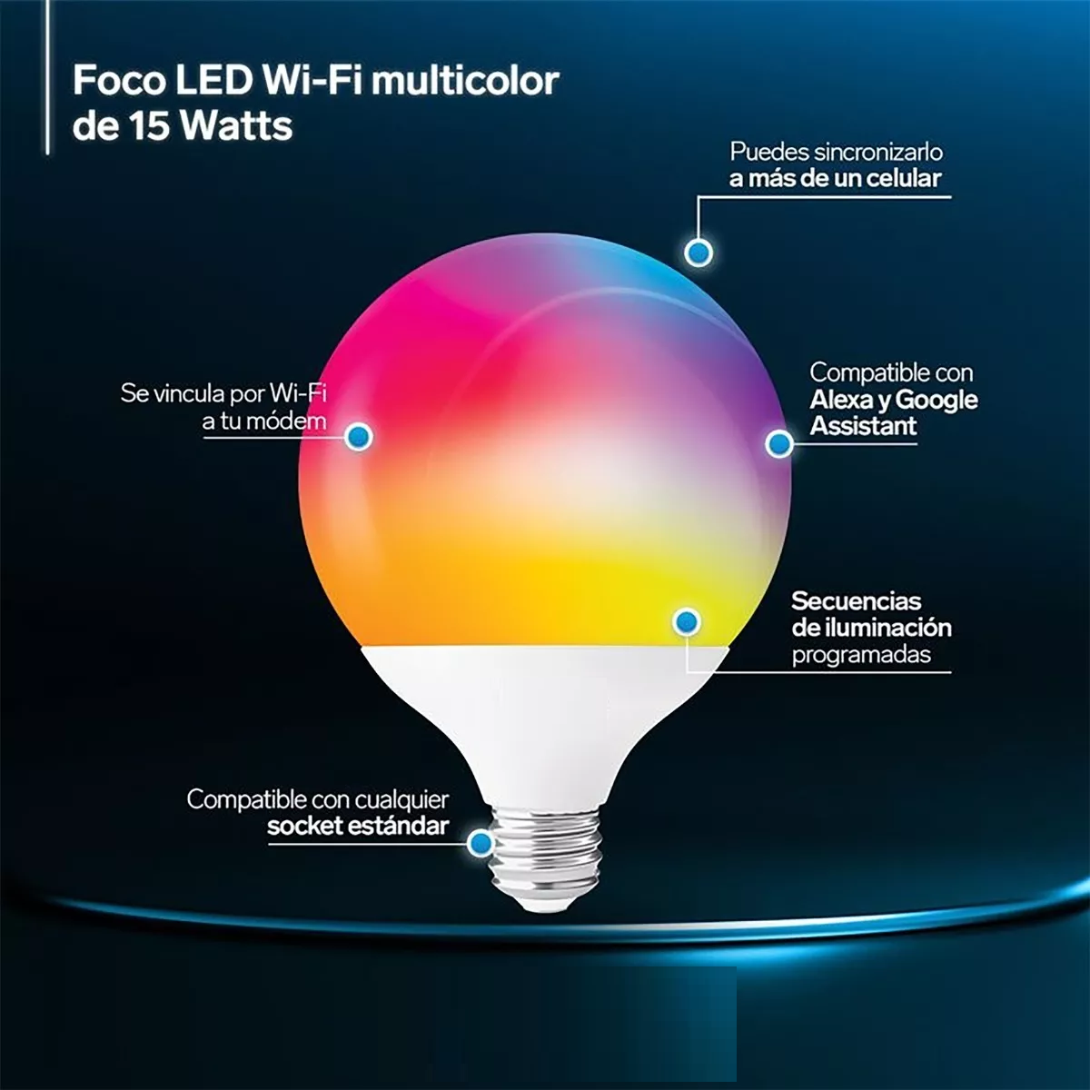 Foto 4 pulgar | Foco Led Con Wi-fi Bulbo Rgb 127v Eo Safe Imports  Esi-16934