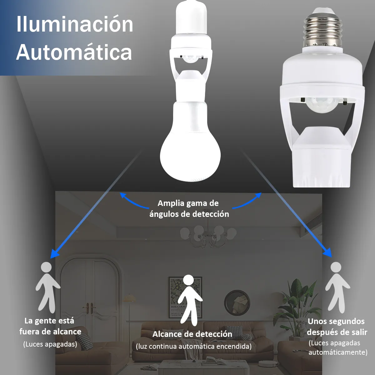 Foto 3 pulgar | 6pzs Socket Con Sensore De Movimiento 360° Y Luminosidad E27 Eo Safe Imports Esi-19555 Blanco