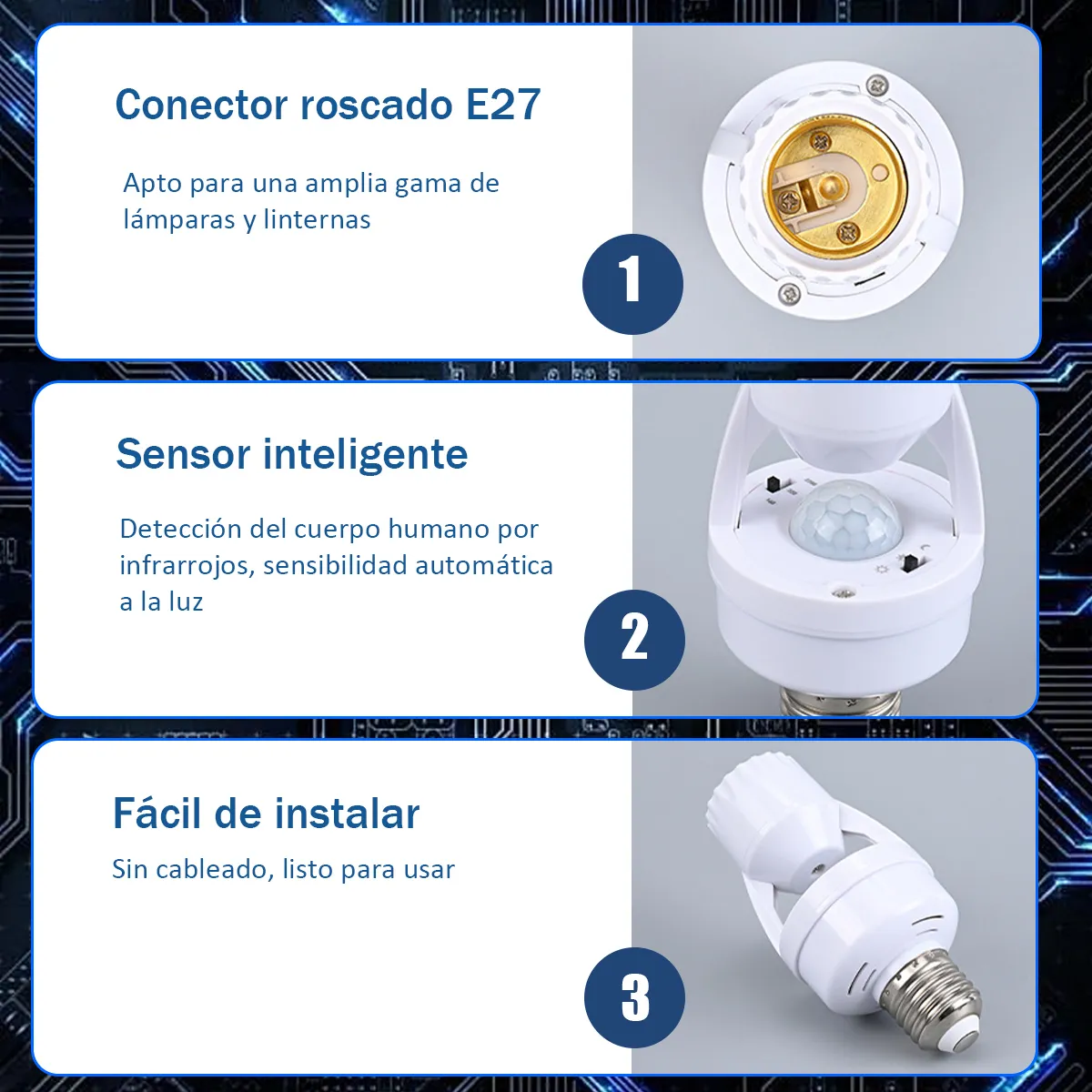 Foto 4 pulgar | 6pzs Socket Con Sensore De Movimiento 360° Y Luminosidad E27 Eo Safe Imports Esi-19555 Blanco