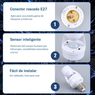 Foto 3 | 6pzs Socket Con Sensore De Movimiento 360° Y Luminosidad E27 Eo Safe Imports Esi-19555 Blanco