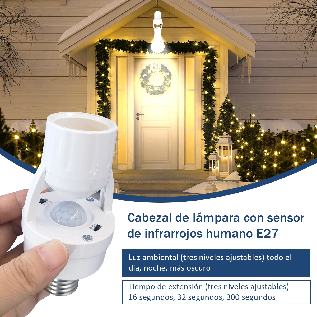 Foto 5 pulgar | 6pzs Socket Con Sensore De Movimiento 360° Y Luminosidad E27 Eo Safe Imports Esi-19555 Blanco