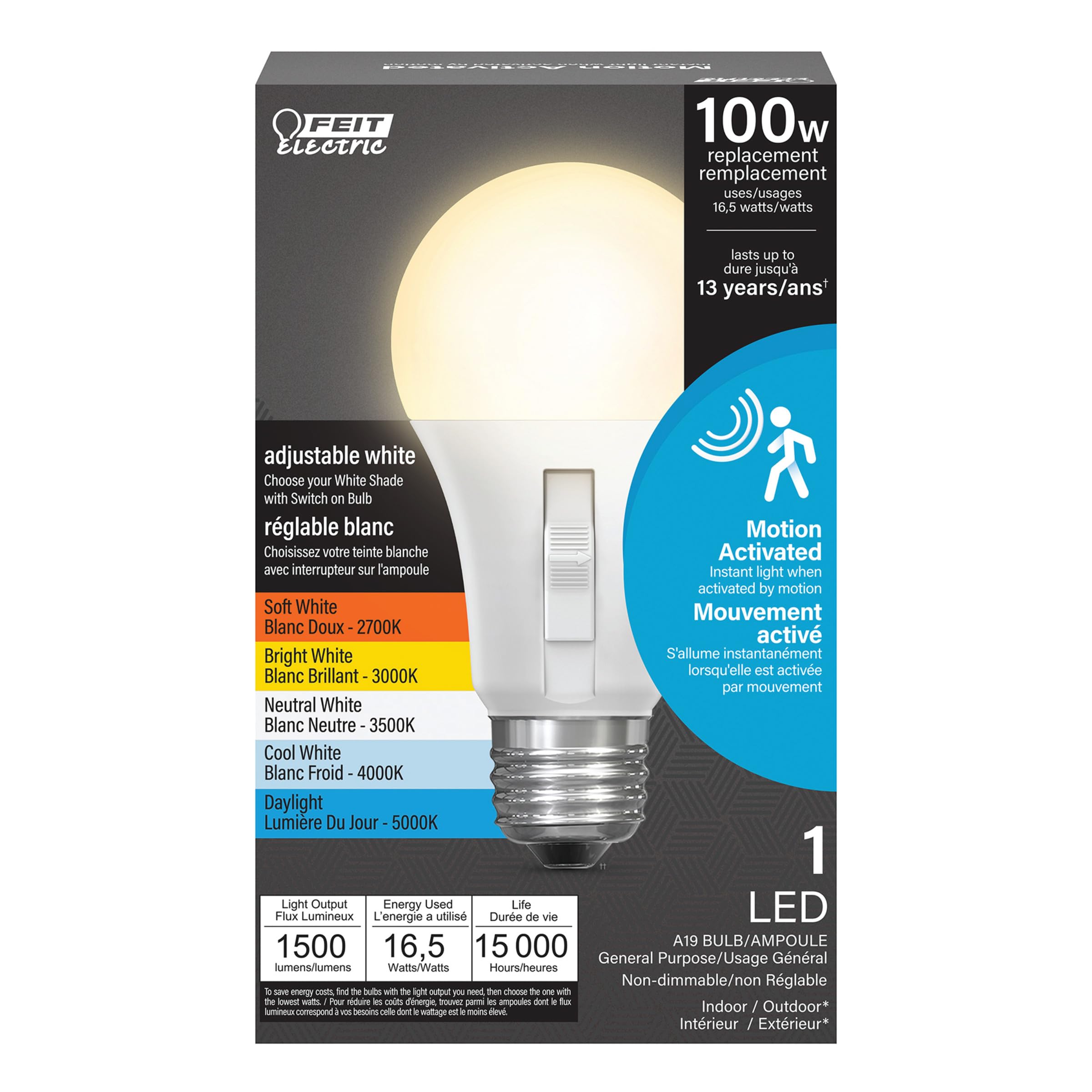 Bombilla Led Con Sensor De Movimiento Feit Electric A21 15 W 1500 Lm - Venta Internacional.