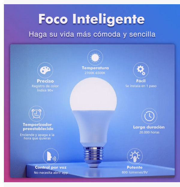 Foto 4 pulgar | Focos Xtellar Wifi Inteligentes Led Rgb 9w Alexa Google Home Bombilla Led E27
