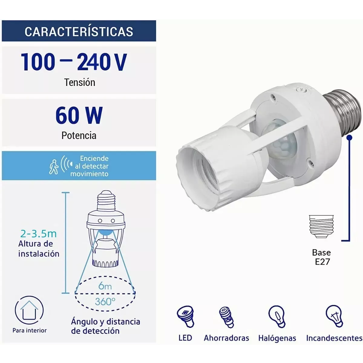 Foto 3 pulgar | Socket con Sensor de Movimiento Eo Safe Imports Esi7910 2 Piezas