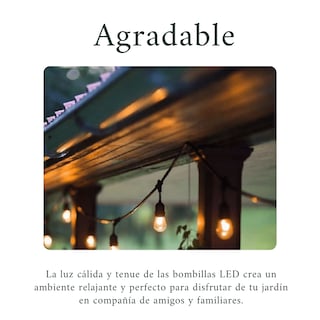 Foto 3 | Luces Para Jardín Exterior, Guirnalda Led 5 Metros Con 10 Sockets Base E26 / 27, Ahorro De Energía, Impermeabl