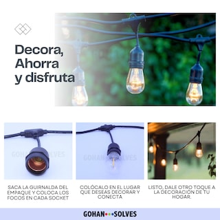 Foto 5 | Luces Para Jardín Exterior, Guirnalda Led 5 Metros Con 10 Sockets Base E26 / 27, Ahorro De Energía, Impermeabl