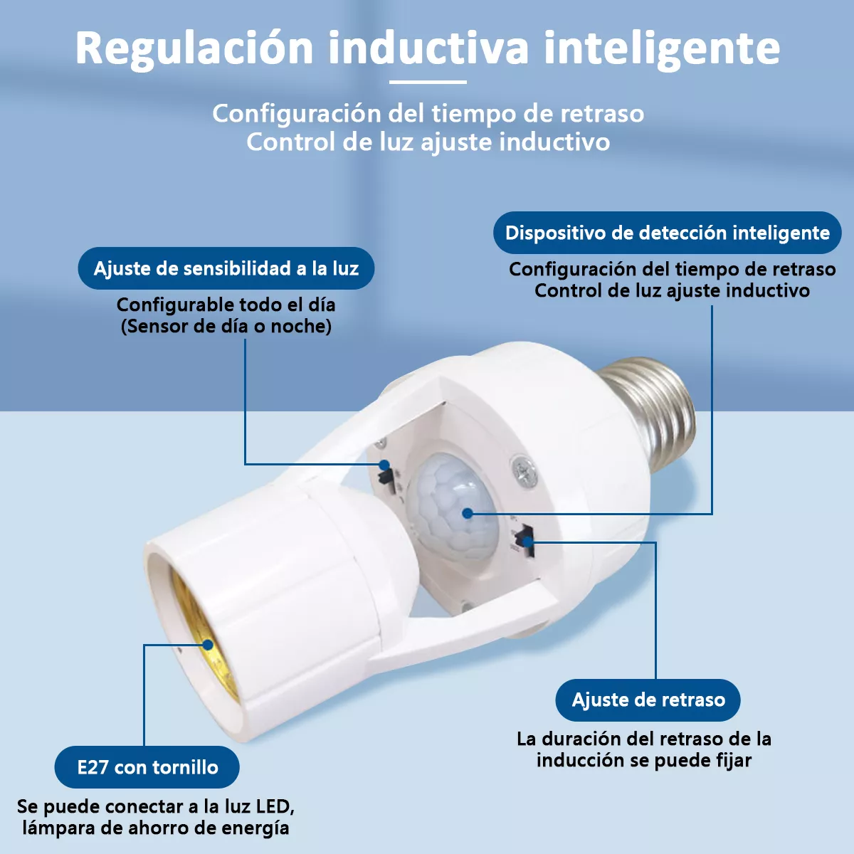 Foto 2 | Porta Lámpara Sensor De Movimiento 360° Grados Infrarrojo Eo Safe Imports Esi-14822 Blanco