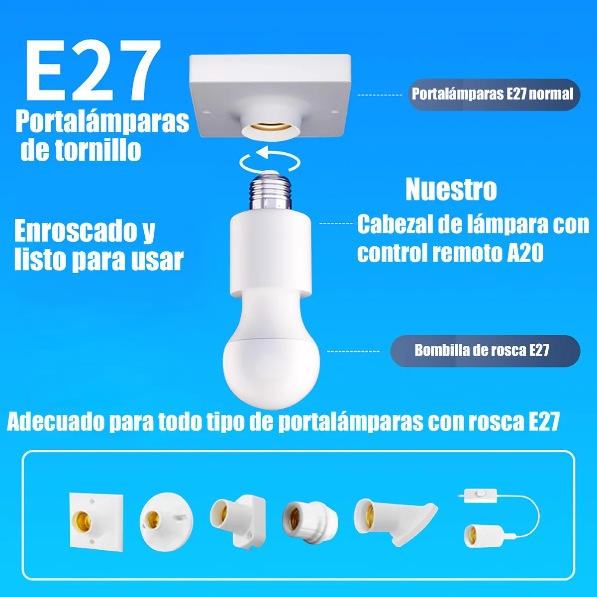 Foto 3 pulgar | Socket 4 Pcs E27 Doméstica Focos Con Control Remoto Portalámpara Eo Safe Imports Esi-19559 Blanco