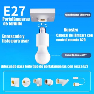 Foto 2 | Socket 4 Pcs E27 Doméstica Focos Con Control Remoto Portalámpara Eo Safe Imports Esi-19559 Blanco