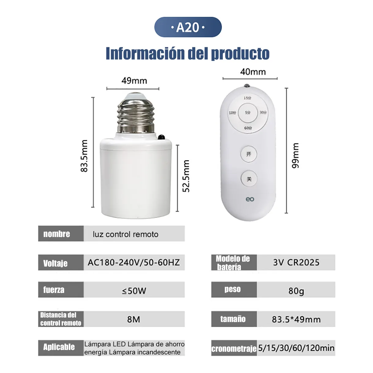 Foto 4 pulgar | Socket 4 Pcs E27 Doméstica Focos Con Control Remoto Portalámpara Eo Safe Imports Esi-19559 Blanco