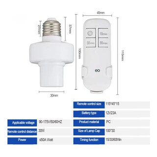 Foto 2 | Socket De Foco A Control Remoto Inalámbrico Inteligente E27 Eo Safe Imports Esi-19558 Blanco