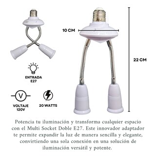 Foto 2 | Multi Socket Doble Brazo Flexible E27 120w Iluminación Moderna Ajustable Blanco Para Focos Led E Incandescentes B