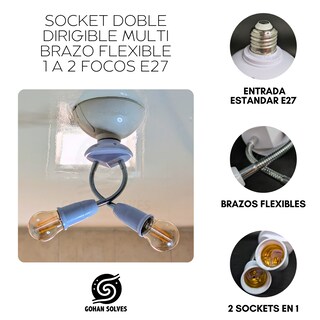 Foto 4 | Multi Socket Doble Brazo Flexible E27 120w Iluminación Moderna Ajustable Blanco Para Focos Led E Incandescentes B