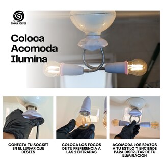Foto 5 | Multi Socket Doble Brazo Flexible E27 120w Iluminación Moderna Ajustable Blanco Para Focos Led E Incandescentes B
