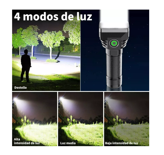 Foto 5 pulgar | Lámpara Recargable Led Para Tactica Militar Linterna 4 Modos Color: Negro Wünd