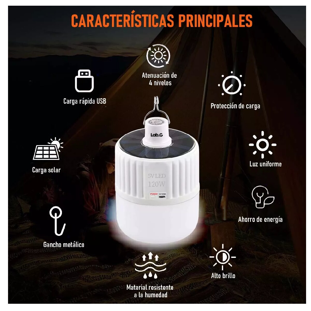 Foto 3 | Focos Hogar Portátiles Lab.G con Gancho Led USB Recargables 40w 6 Piezas Blanco