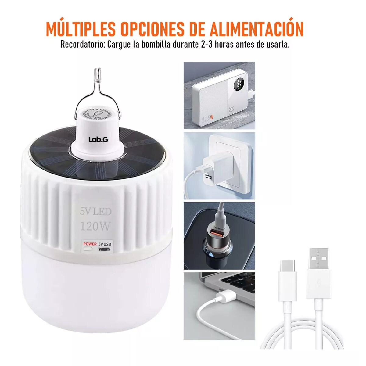 Foto 4 | Focos Hogar Portátiles Lab.G con Gancho Led USB Recargables 40w 6 Piezas Blanco