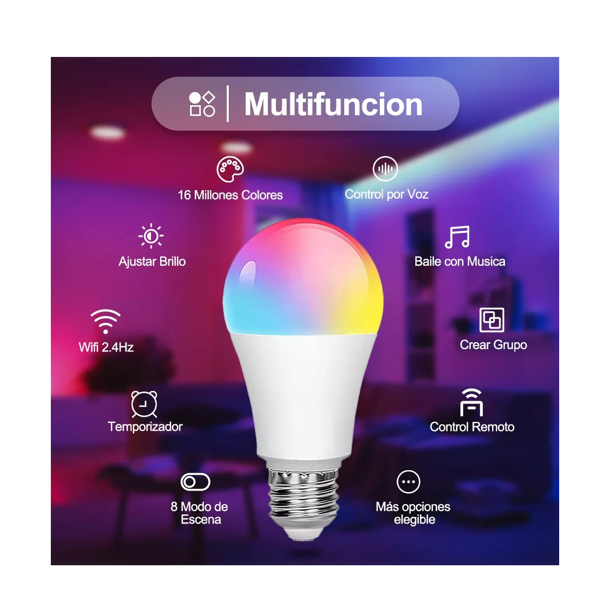 Foto 3 pulgar | Foco Led Inteligentes Wifi Rgbcw Con Alexa Google Home Siri Eo Safe Imports Esi-6928 Multicolor