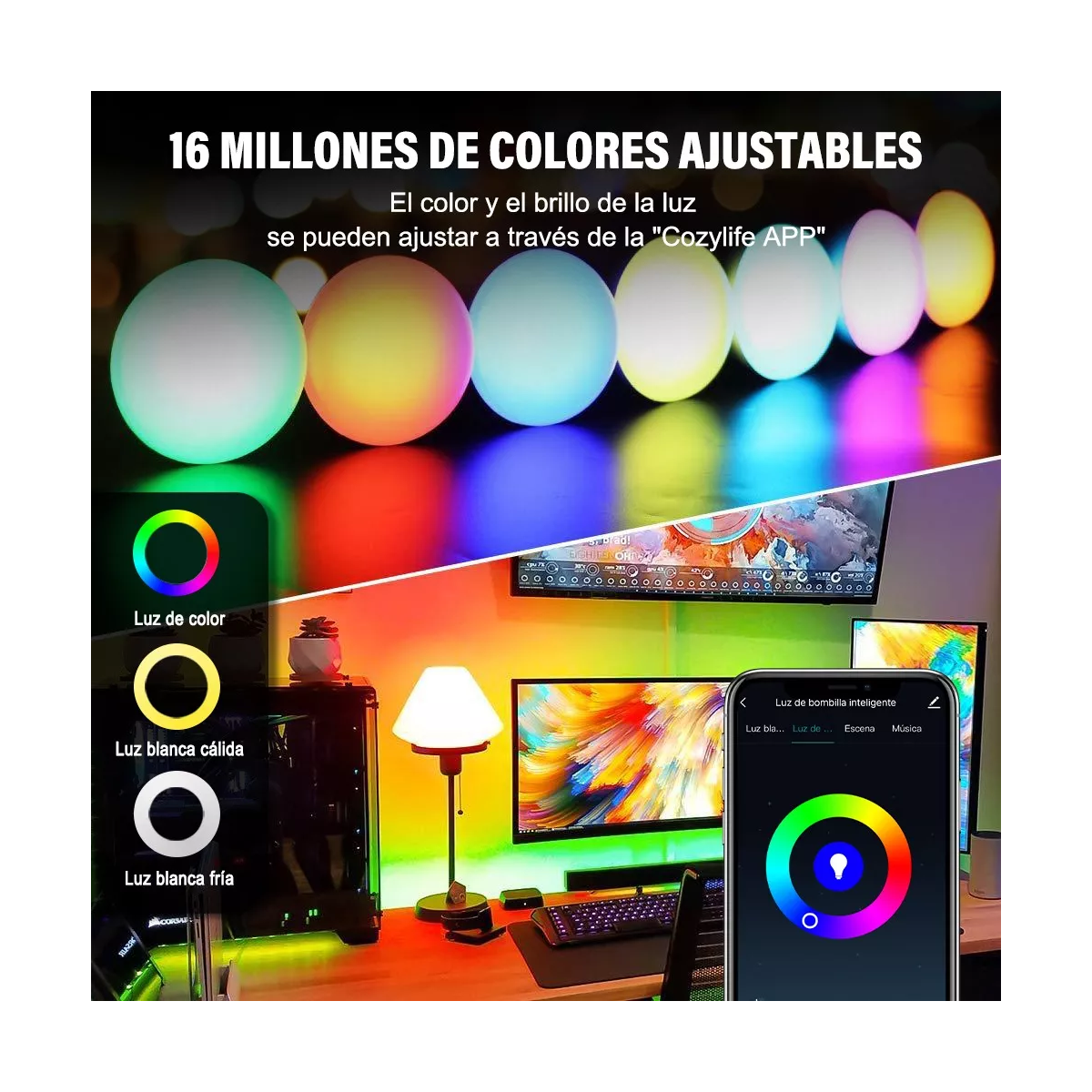 Foto 4 pulgar | Foco Led Inteligentes Wifi Rgbcw Con Alexa Google Home Siri Eo Safe Imports Esi-6928 Multicolor