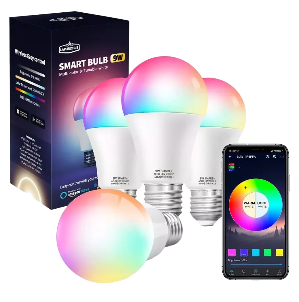 Foto 2 pulgar | Juego de 4 Focos Led Inteligente Rgbcw Wifi 9w Ajustable Multicolor