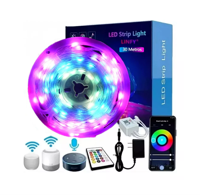 Tiras De Led Luz Rgb 30m(2x15m) 24v Wifi Alexa App Control