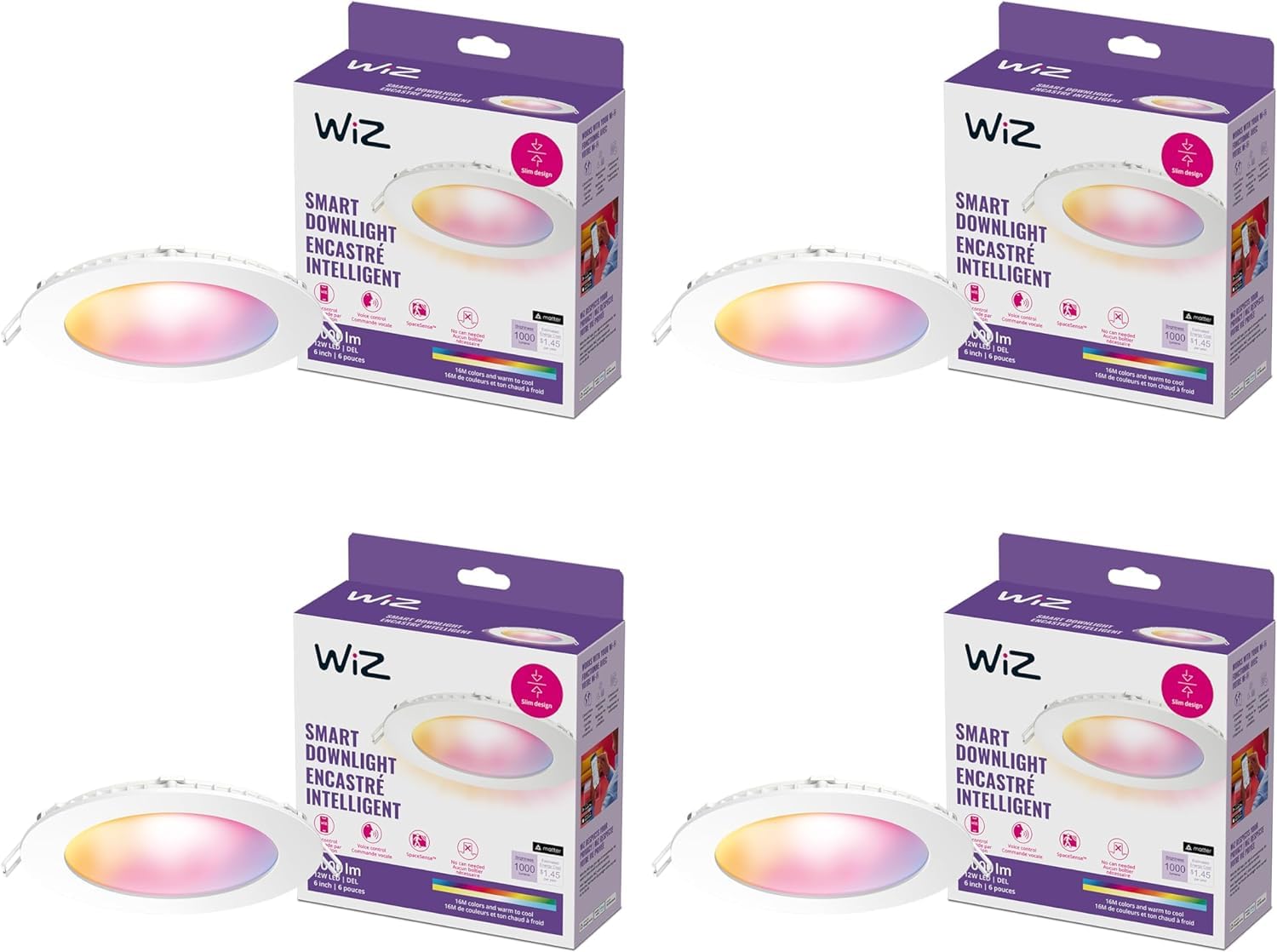 Downlight Wiz Connected  6 Pulgadas  Color Delgado  2200k-6500k  Paquete 4 - Venta Internacional.