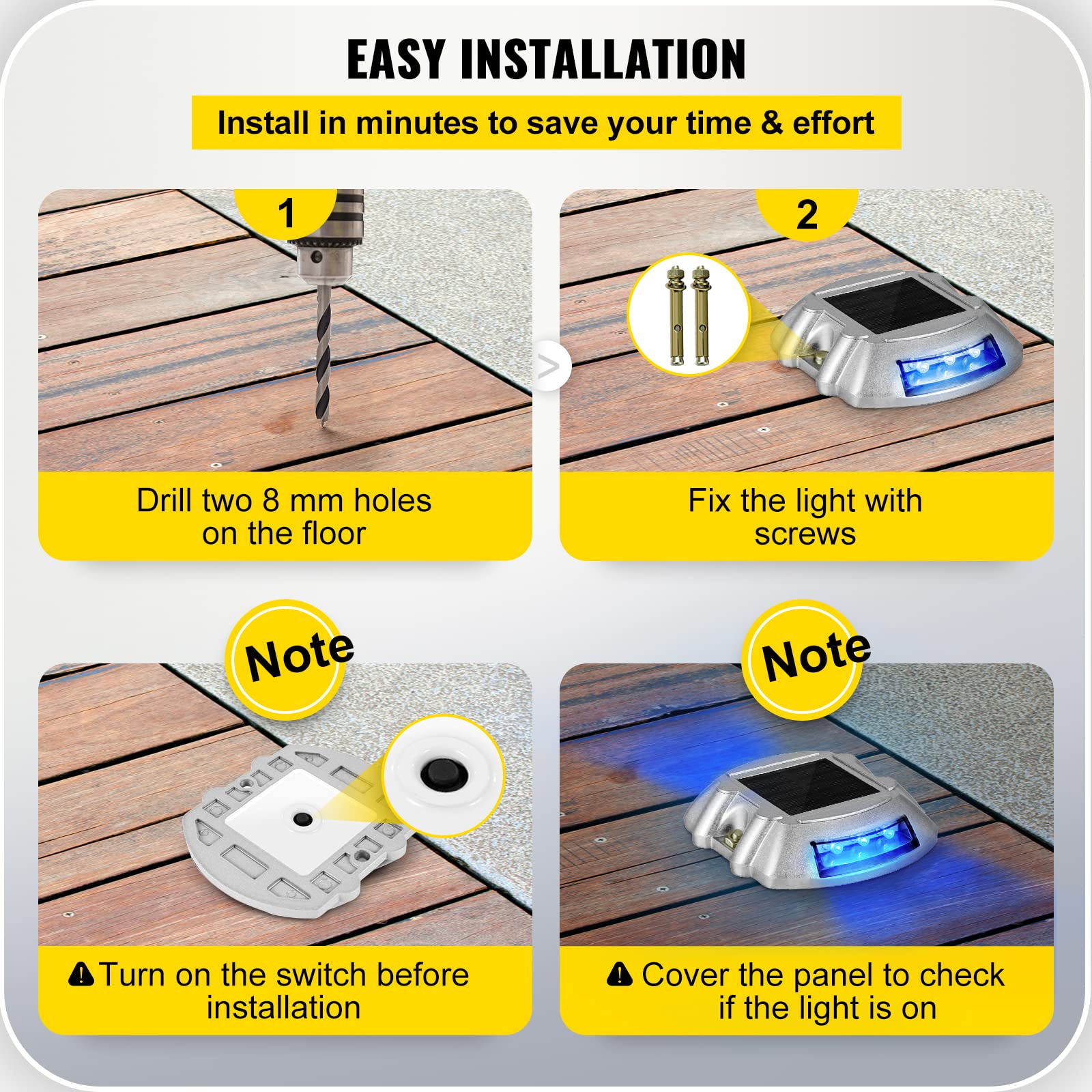 Foto 6 | Luces Solares Para Entrada Vevor, Paquete De 16 Unidades, Impermeables, Para Terraza, Color Azul - Venta Internacional.