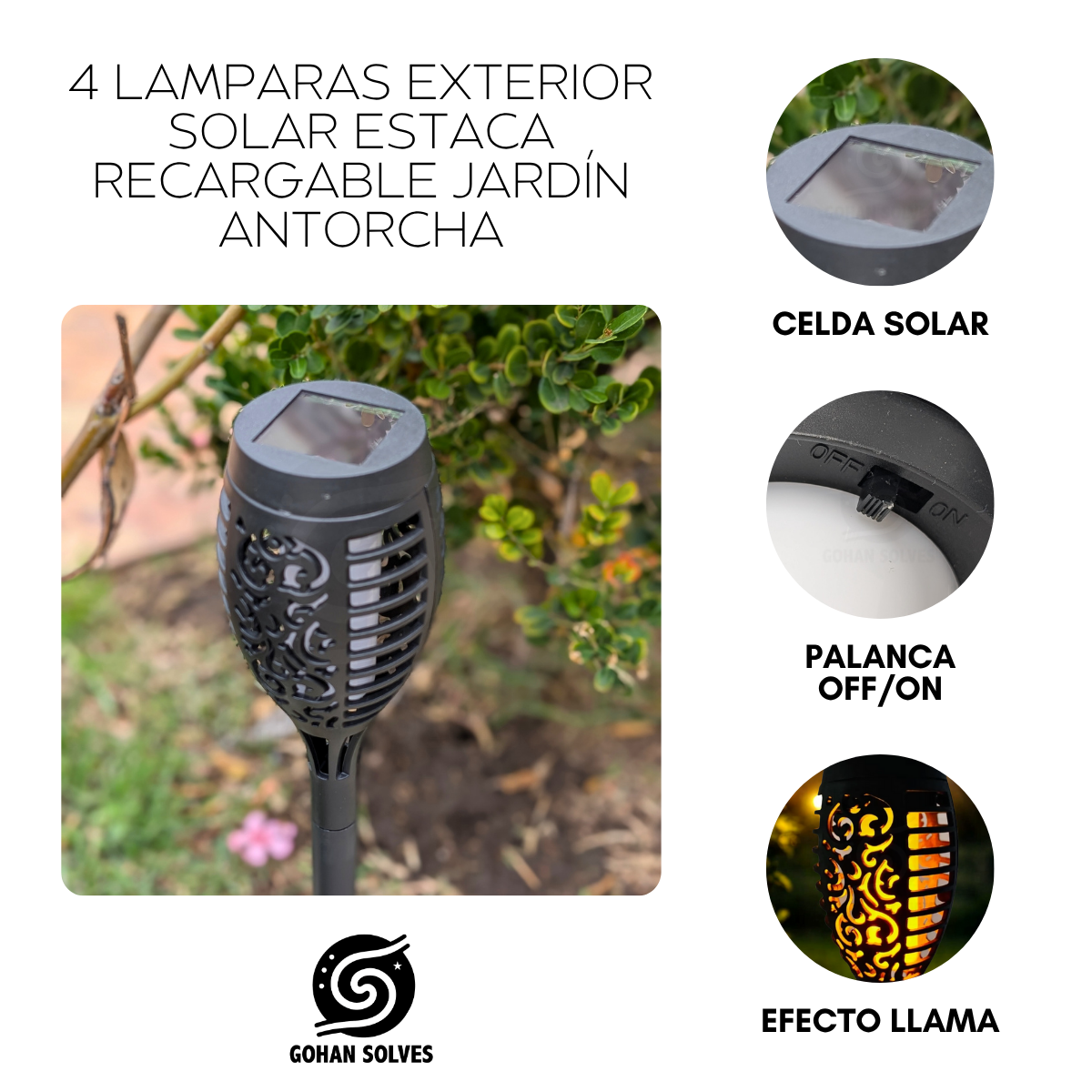 Foto 5 pulgar | 4 Lámparas Exterior Solar Estaca Recargable Jardín Antorcha
