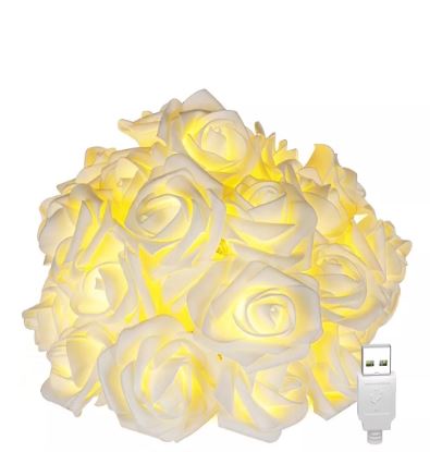 Cadena de Luz Decorativa Led Flor Rosa 3m 20 LED Entrada USB color de la Luz Blanco Cálido $376