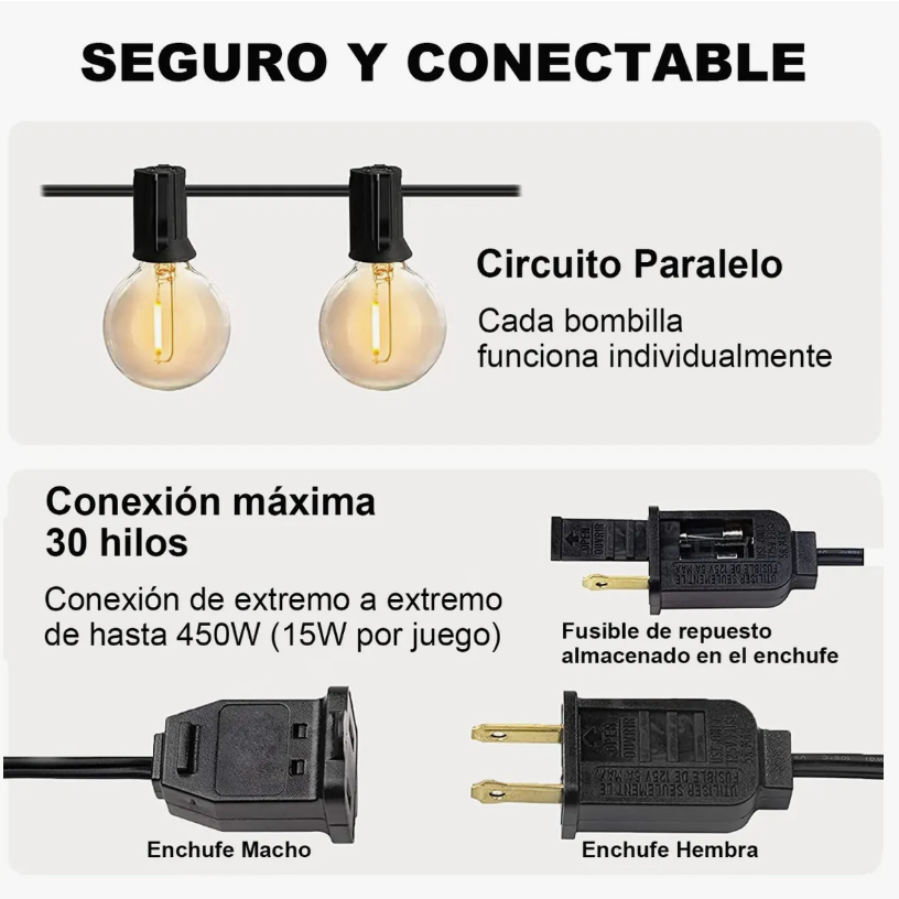 Foto 3 | Guirnalda De Luces 25 Focos De Exterior Impermeable Led
