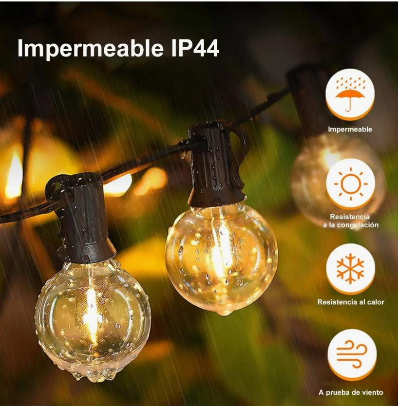 Foto 7 pulgar | Guirnalda De Luces 25 Focos De Exterior Impermeable Led