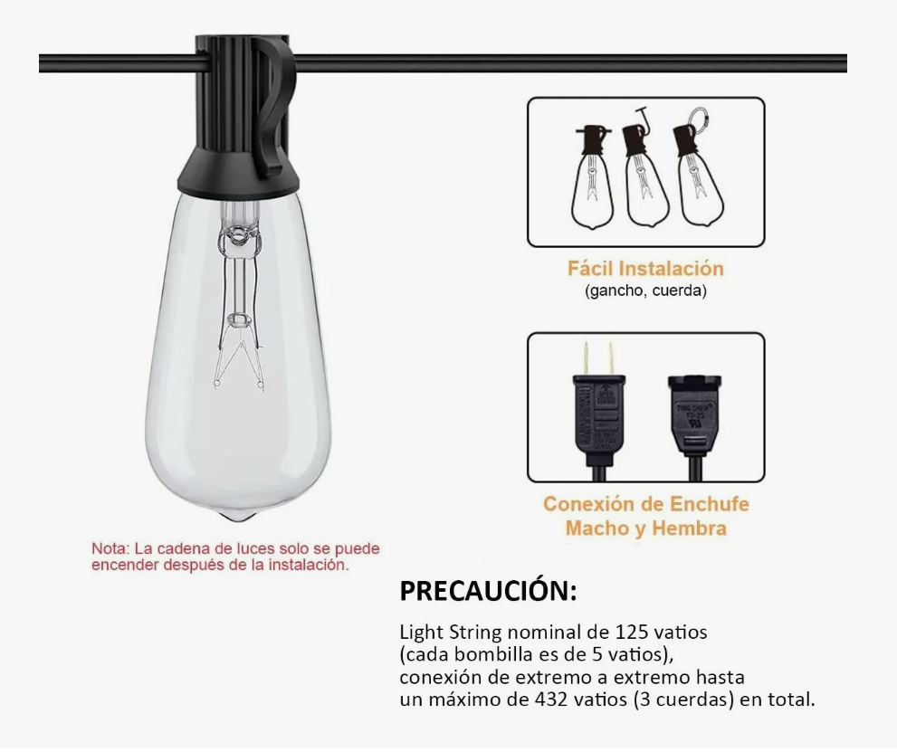 Foto 3 | Guirnalda De Luces 25+2 Focos Exterior Vintage Impermeable