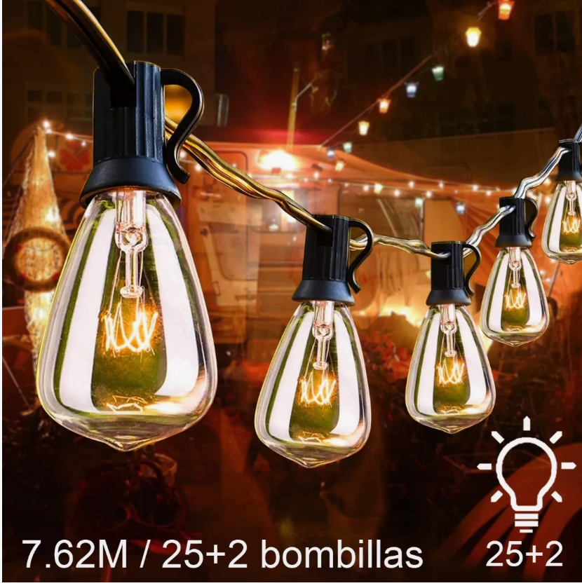Foto 6 | Guirnalda De Luces 25+2 Focos Exterior Vintage Impermeable