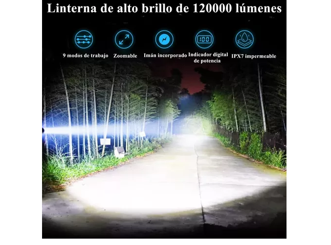 Foto 5 pulgar | Anbolm Xtellar Anstar06 Lámpara Táctica 120000 Lúmenes Led Camping Con 9 Modos De Iluminación