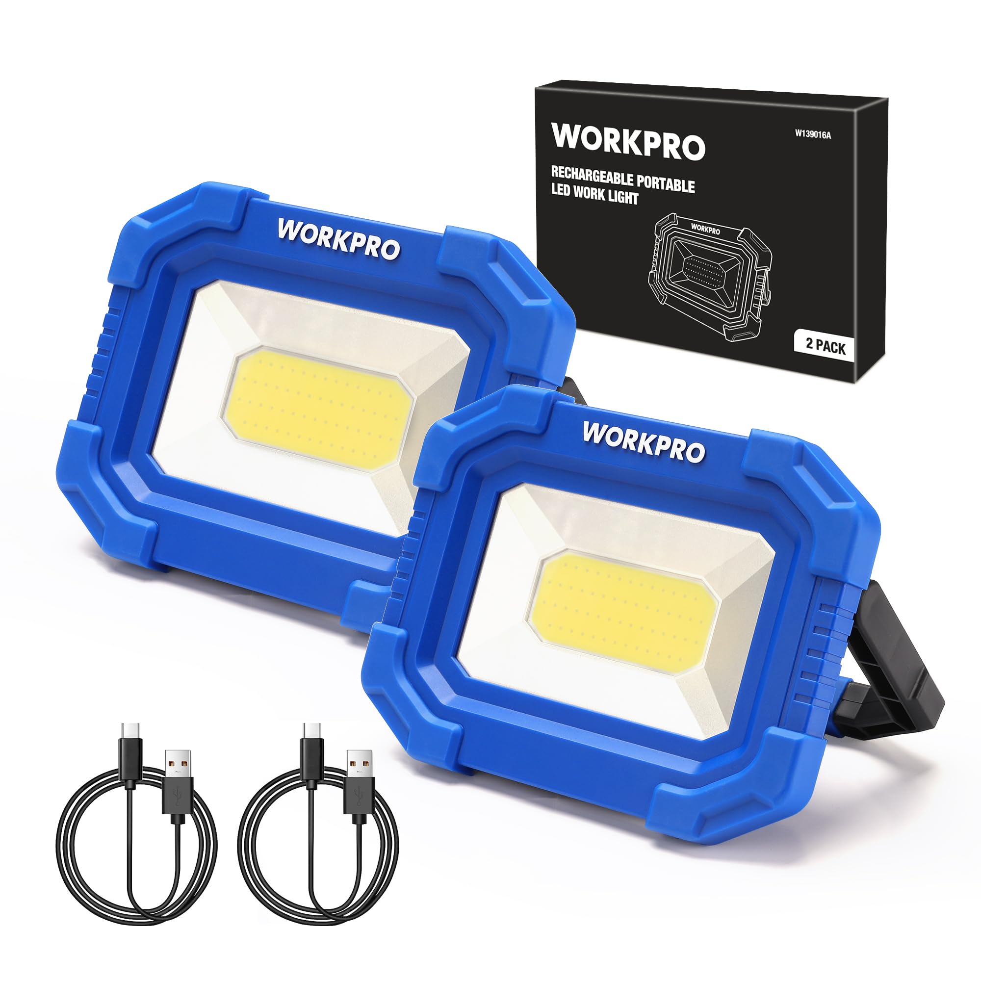 Lámpara De Trabajo Led Workpro Recargable A Prueba De Agua De 2000 Lúmenes, Paquete De 2 - Venta Internacional.