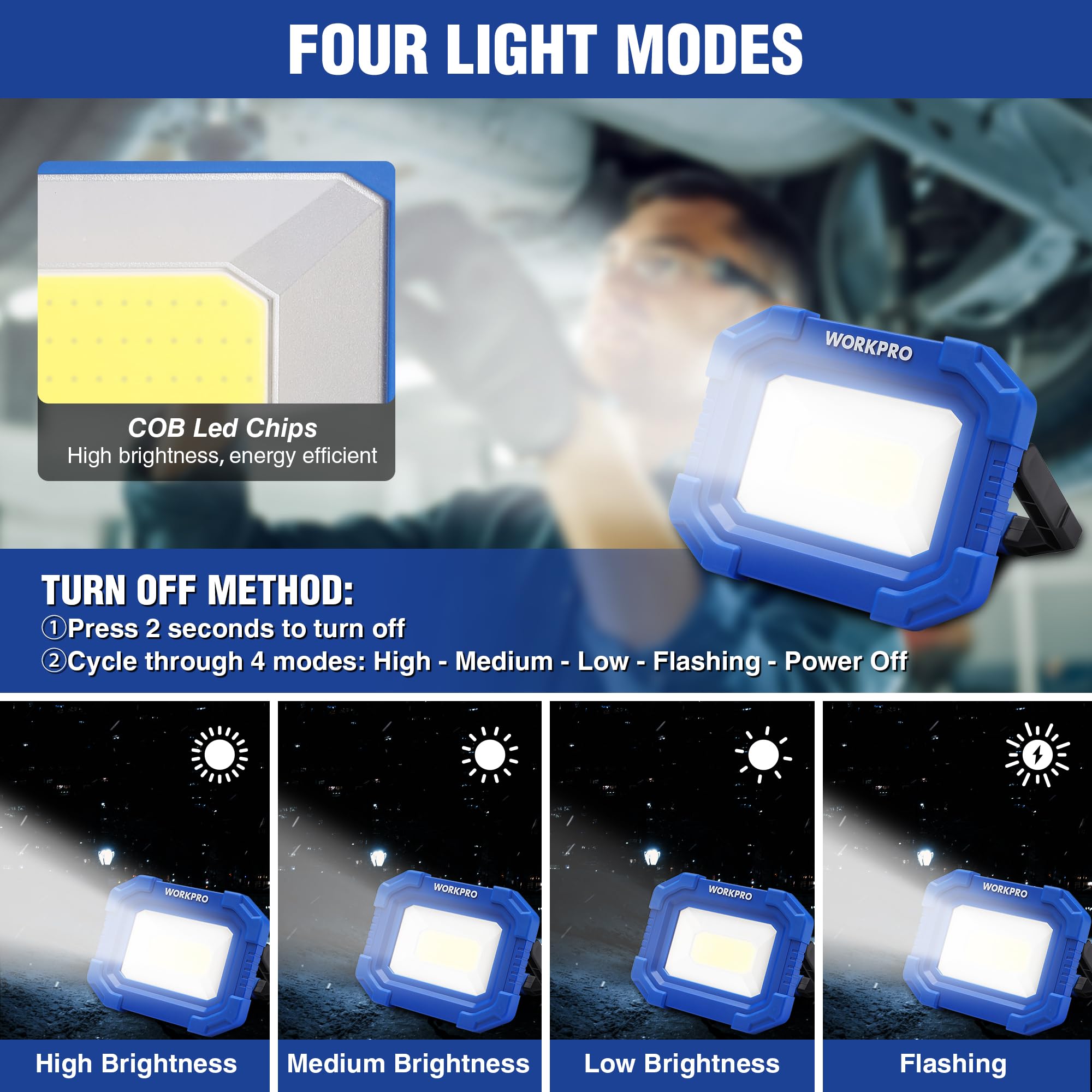 Foto 2 | Lámpara De Trabajo Led Workpro Recargable A Prueba De Agua De 2000 Lúmenes, Paquete De 2 - Venta Internacional.