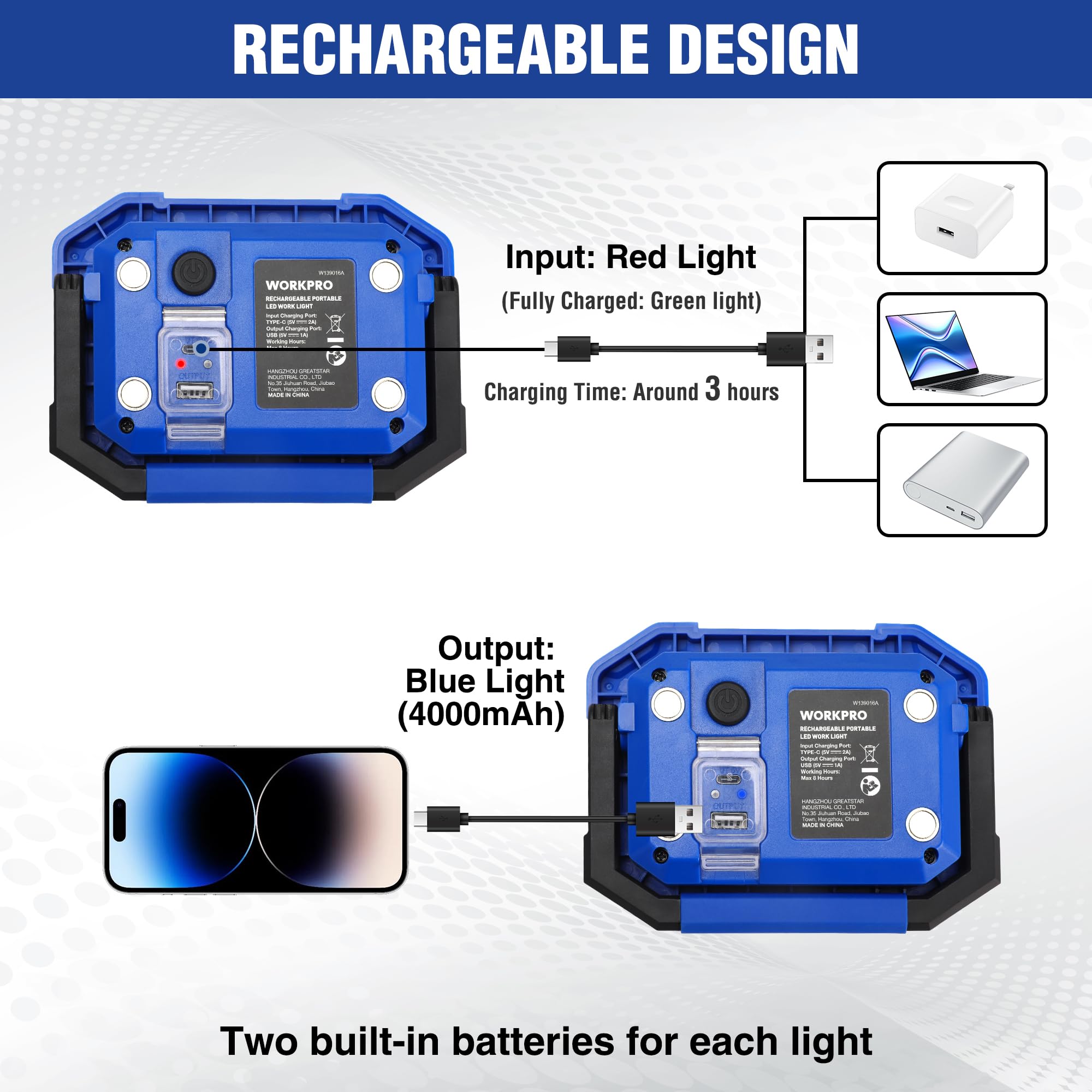Foto 5 pulgar | Lámpara De Trabajo Led Workpro Recargable A Prueba De Agua De 2000 Lúmenes, Paquete De 2 - Venta Internacional.