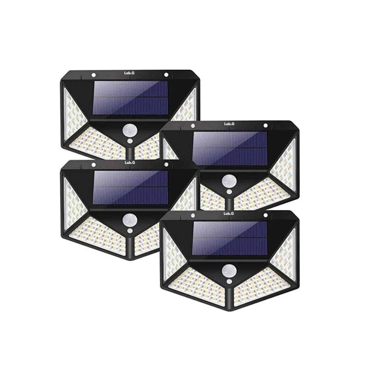 100 Leds Lámparas Solar Sensor Exteriores De Pared 4 Pzs Lab.g Negro